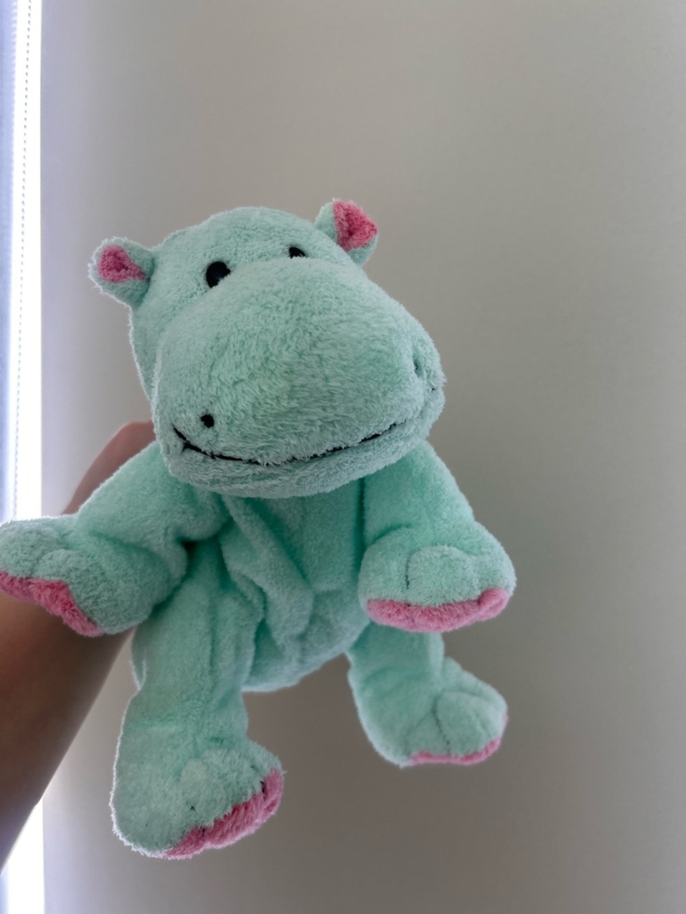 2002 TY Pluffies Hippo TUBBY Stuffed Animal - Mint‎ Green with Pink Accents